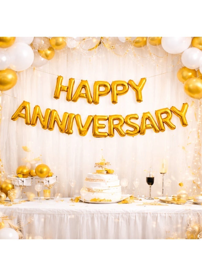 بالونات حروف Happy Anniversary من الفويل – لون ذهبي – مقاس 16 إنش - Image 2